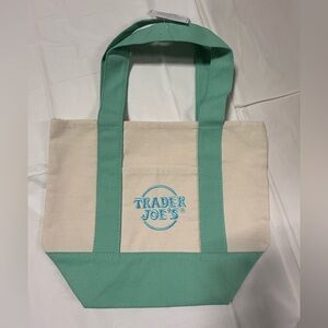 Trader Joe’s Mini Canvas Tote Bag Green Pastel Reusable Small NWT